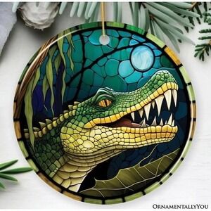 Alligator Stained Glass Style Ceramic Christmas Ornament NEW